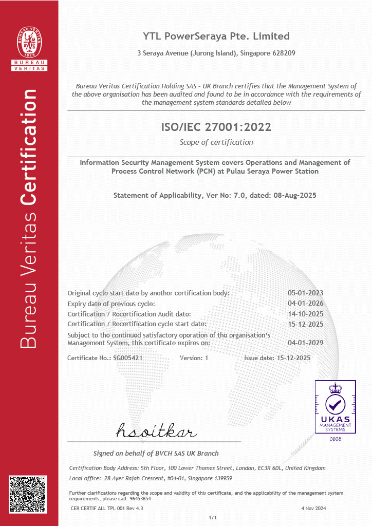YTLPS ISO 27001 certificate p1